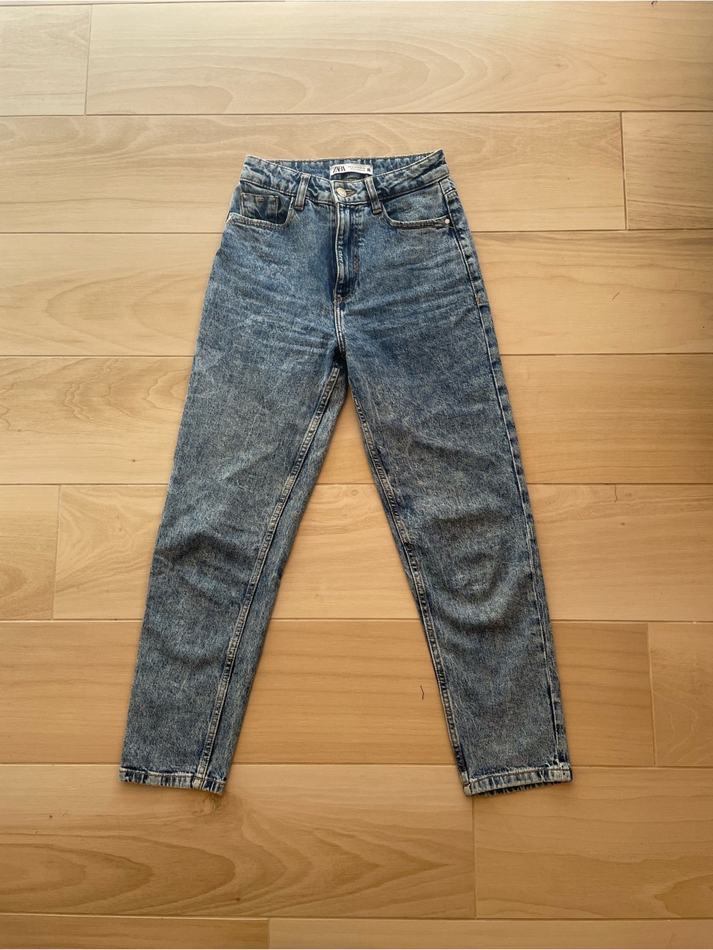 Zara Z1975 High-Rise Mom Fit Jeans Straight Leg Blue Size 2